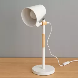 Lampka Na Biurko Biurkowa Nocna szkolna E27 LED DREWNO biała-5904703022688