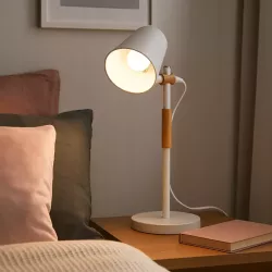 Lampka Na Biurko Biurkowa Nocna szkolna E27 LED DREWNO biała-5904703022688