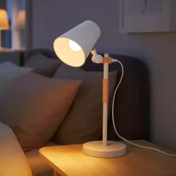 Lampka Na Biurko Biurkowa Nocna szkolna E27 LED DREWNO biała-5904703022688