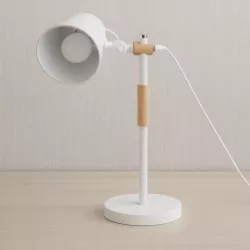 Lampka Na Biurko Biurkowa Nocna szkolna E27 LED DREWNO biała-5904703022688