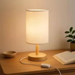 Lampka Na Biurko Biurkowa Nocna szkolna E27 LED DREWNO biała-5904703022695