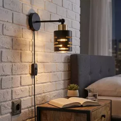 Kinkiet ścienny na ramieniu E27 lampa wewnętrzna ścienna LED włącznik czarn-5904703023258