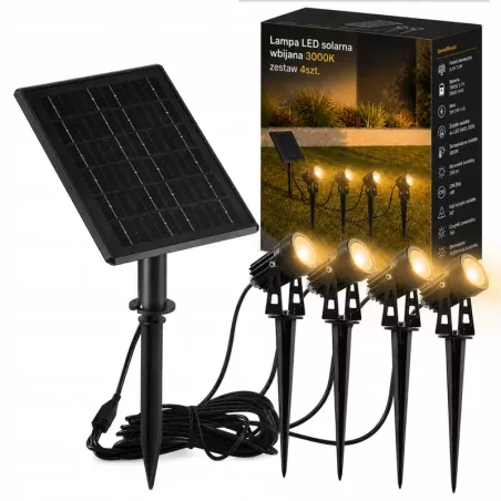 Lampka solarna do ogrodu 4x reflektor wbijany LED z Czujnikiem Wodoodporny-5904703029700