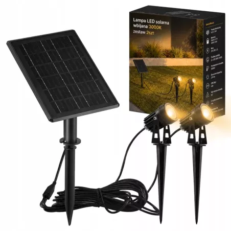 Lampka solarna do ogrodu 2x reflektor wbijany LED z Czujnikiem Wodoodporny-5904703029694