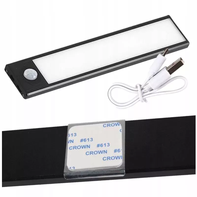 LAMPKA PODSZAFKOWA LED USB Z CZUJNIKIEM RUCHU PIR NA AKUMULATOR 20CM 1W-5904703007579