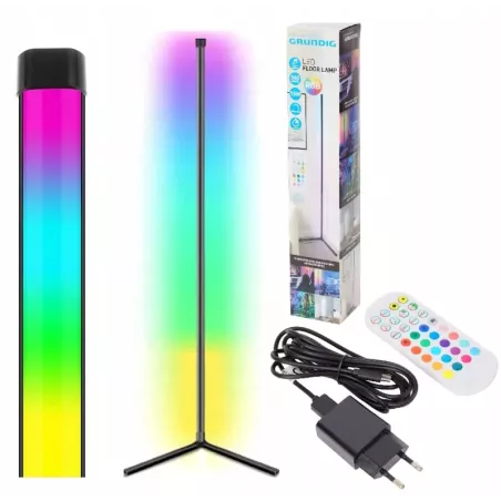 LAMPA PODŁOGOWA NAROŻNA LED RGB GRUNDIG SENSOR MUZYKI 140cm + PILOT-5903002033555