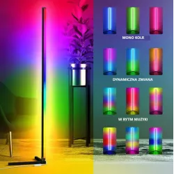 LAMPA PODŁOGOWA NAROŻNA LED RGB GRUNDIG SENSOR MUZYKI 140cm + PILOT-5903002033555
