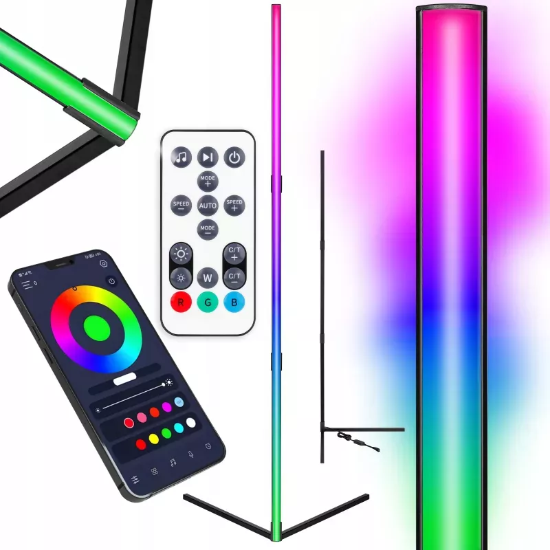 Lampa Stojąca Podłogowa LED narożna APLIKACJA 140CM RGB CCT + pilot-5908263389571