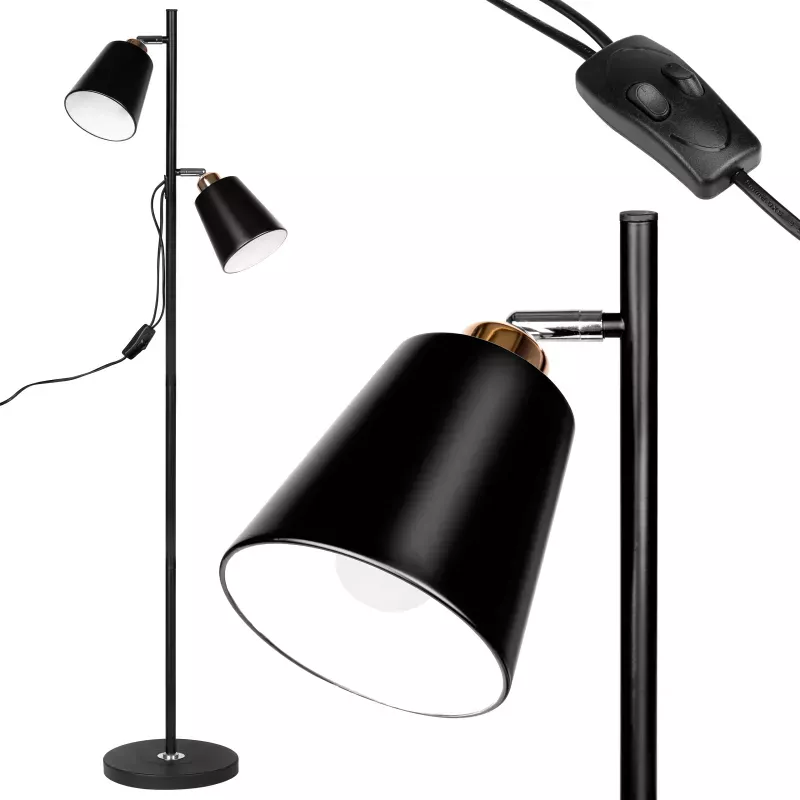 Lampa Stojąca Podłogowa LED czarna 140cm Do Czytania 2x E27 czarna złota-5904703017325