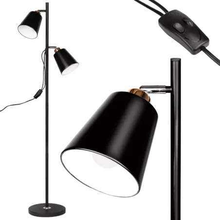 Lampa Stojąca Podłogowa LED czarna 140cm Do Czytania 2x E27 czarna złota-5904703017325