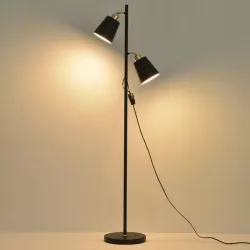 Lampa Stojąca Podłogowa LED czarna 140cm Do Czytania 2x E27 czarna złota-5904703017325