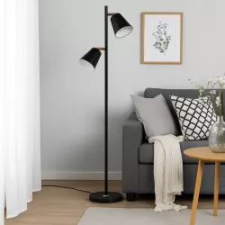 Lampa Stojąca Podłogowa LED czarna 140cm Do Czytania 2x E27 czarna złota-5904703017325
