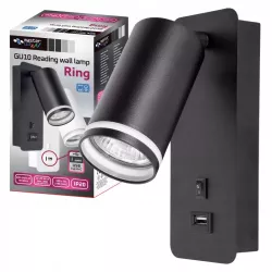 Lampka do czytania NOCNA Kinkiet ścienny LED GU10 Z USB C czarna-5904703001843