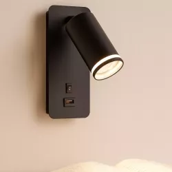 Lampka do czytania NOCNA Kinkiet ścienny LED GU10 Z USB C czarna-5904703001843