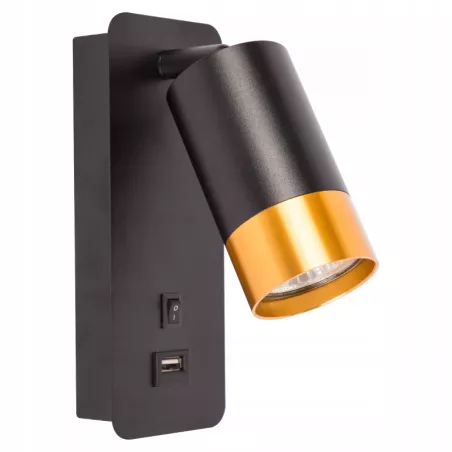 Lampka do czytania NOCNA Kinkiet ścienny LED GU10 czarna złota USB A + C-5904703002581