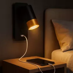 Lampka do czytania NOCNA Kinkiet ścienny LED GU10 czarna złota USB A + C-5904703002581