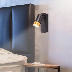 Lampka do czytania NOCNA Kinkiet ścienny LED GU10 czarna złota USB A + C-5904703002581