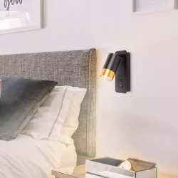Lampka do czytania NOCNA Kinkiet ścienny LED GU10 czarna złota USB A + C-5904703002581