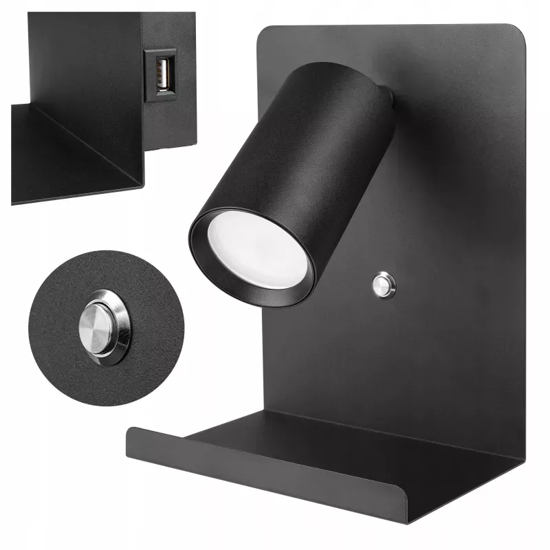Kinkiet do czytania lampa ścienna GU10 LED USB CZARNY-5903002039649