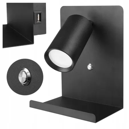 Kinkiet do czytania lampa ścienna GU10 LED USB CZARNY-5903002039649