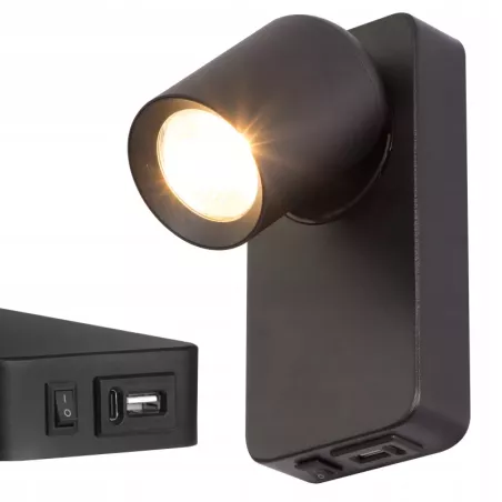 Kinkiet ścienny LAMPA ŚCIENNA GU10 LED DO CZYTANIA WŁĄCZNIK CZARNA USB-5904703010944