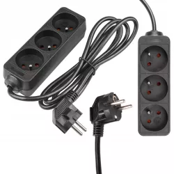 Przedłużacz listwa zasilająca 1,5m UZIEMIENIE 3 GNIAZD CZARNY 3x1MM-5904703013976