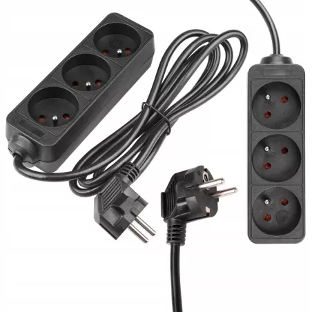 Przedłużacz listwa zasilająca 1,5m UZIEMIENIE 3 GNIAZD CZARNY 3x1MM-5904703013976