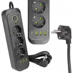 Przedłużacz listwa zasilająca 2m 3 GNIAZDA UZIEMIENIE 4x USB C włącznik-5904703013730