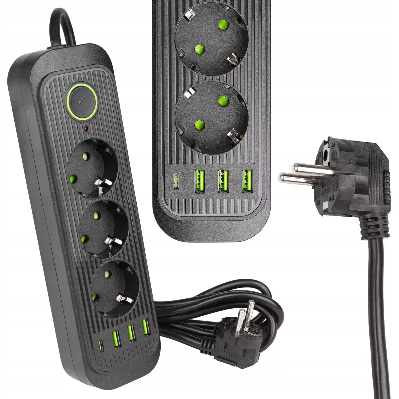 Przedłużacz listwa zasilająca 2m 3 GNIAZDA UZIEMIENIE 4x USB C włącznik-5904703013730