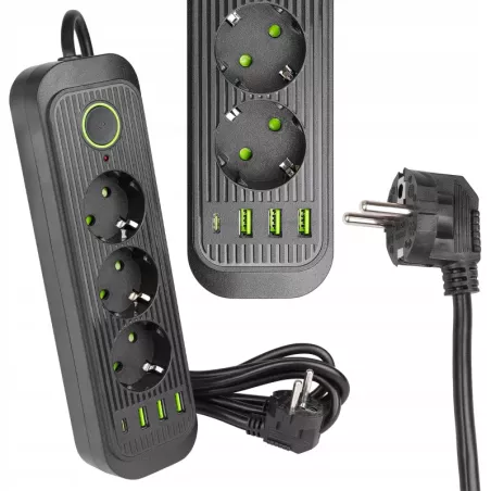 Przedłużacz listwa zasilająca 2m 3 GNIAZDA UZIEMIENIE 4x USB C włącznik-5904703013730