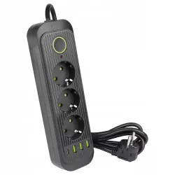 Przedłużacz listwa zasilająca 2m 3 GNIAZDA UZIEMIENIE 4x USB C włącznik-5904703013730
