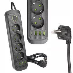 Przedłużacz listwa 2m zasilająca 4x USB UZIEMIENIE 4 GNIAZDA CZARNY 3x1MM-5904703013747