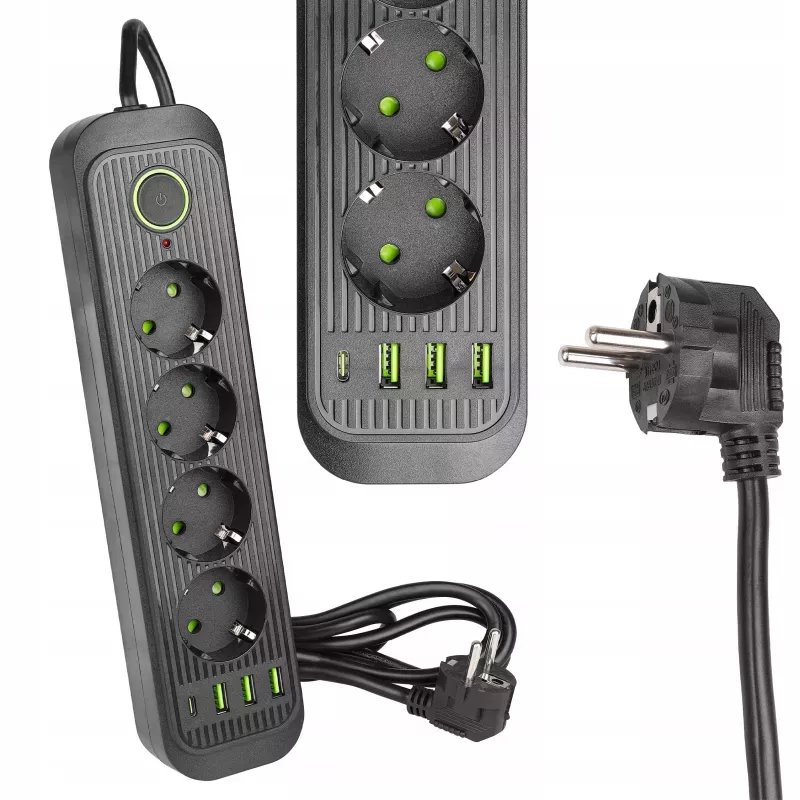 Przedłużacz listwa 2m zasilająca 4x USB UZIEMIENIE 4 GNIAZDA CZARNY 3x1MM-5904703013747