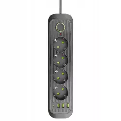 Przedłużacz listwa 2m zasilająca 4x USB UZIEMIENIE 4 GNIAZDA CZARNY 3x1MM-5904703013747
