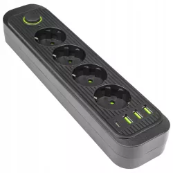 Przedłużacz listwa 2m zasilająca 4x USB UZIEMIENIE 4 GNIAZDA CZARNY 3x1MM-5904703013747