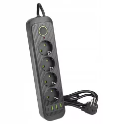 Przedłużacz listwa 2m zasilająca 4x USB UZIEMIENIE 4 GNIAZDA CZARNY 3x1MM-5904703013747