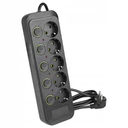 Przedłużacz listwa 2m zasilająca 5x UZIEMIENIE 5 GNIAZDA CZARNY 3x1MM-5904703013754