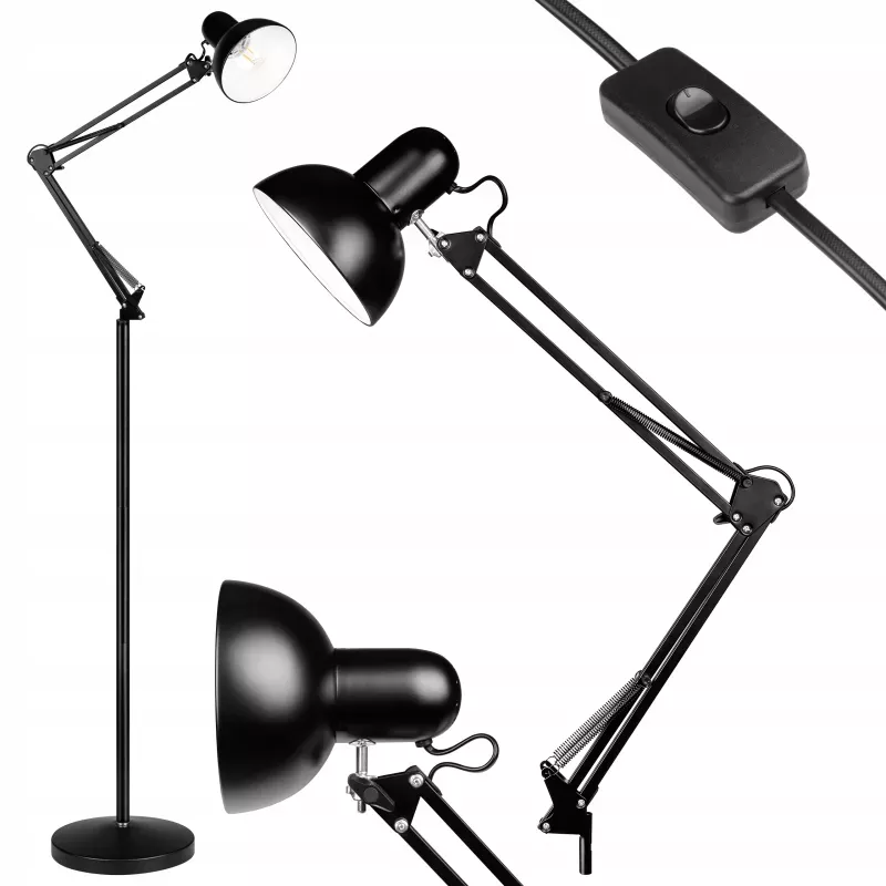 Lampa Stojąca Podłogowa LED czarna 185cm Do Czytania E27-5904703017301