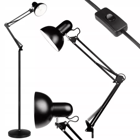 Lampa Stojąca Podłogowa LED czarna 185cm Do Czytania E27-5904703017301