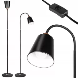 Lampa Stojąca Podłogowa LED czarna 145cm Do Czytania E27 czarna złota-5904703017332