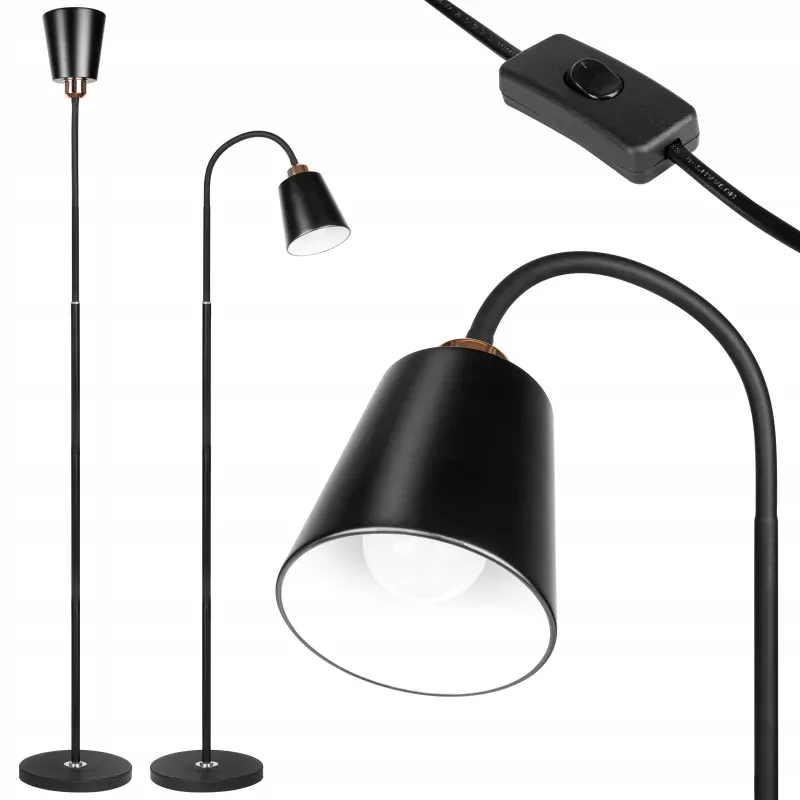 Lampa Stojąca Podłogowa LED czarna 145cm Do Czytania E27 czarna złota-5904703017332