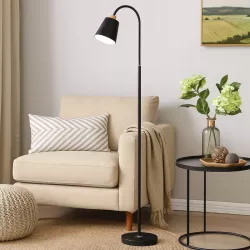 Lampa Stojąca Podłogowa LED czarna 145cm Do Czytania E27 czarna złota-5904703017332