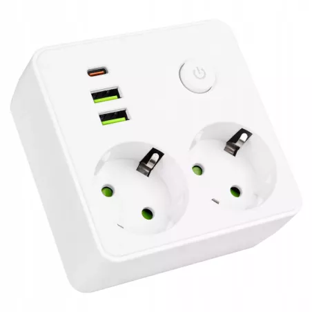Przedłużacz listwa zasilająca USB rozgałęźnik 2 GNIAZDA UZIEMIENIE 3x USB C-5904703017806