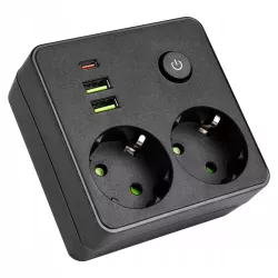 Przedłużacz listwa zasilająca USB rozgałęźnik 2 GNIAZDA UZIEMIENIE 3x USB C-5904703017790