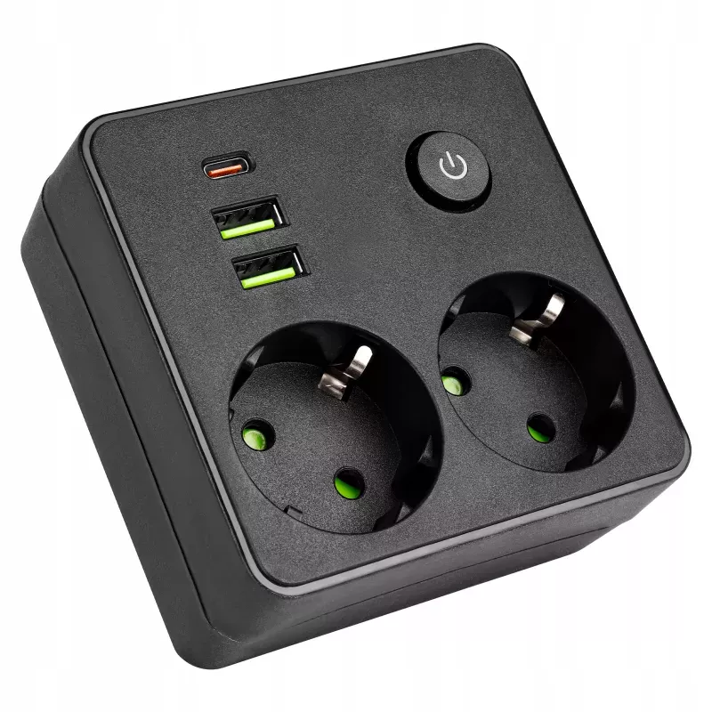 Przedłużacz listwa zasilająca USB rozgałęźnik 2 GNIAZDA UZIEMIENIE 3x USB C-5904703017790