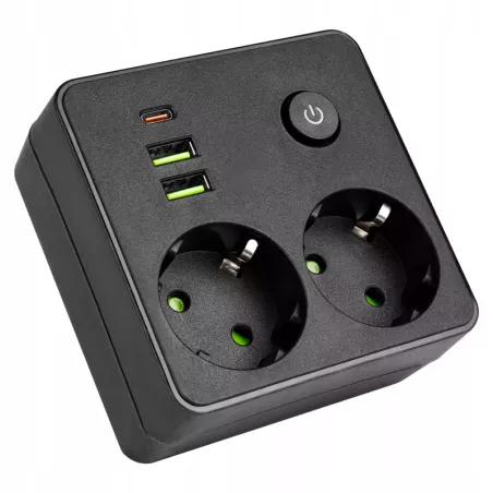 Przedłużacz listwa zasilająca USB rozgałęźnik 2 GNIAZDA UZIEMIENIE 3x USB C-5904703017790