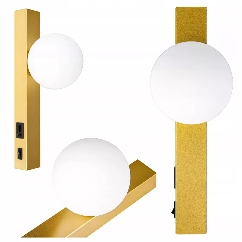 Kinkiet ścienny lampka do czytania USB G9 wewnętrzna LED kula szklana złoty-5904703020905