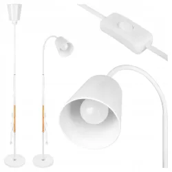 Lampa Stojąca Podłogowa LED biała 145cm Do Czytania E27 regulowana DREWNO-5904703022657