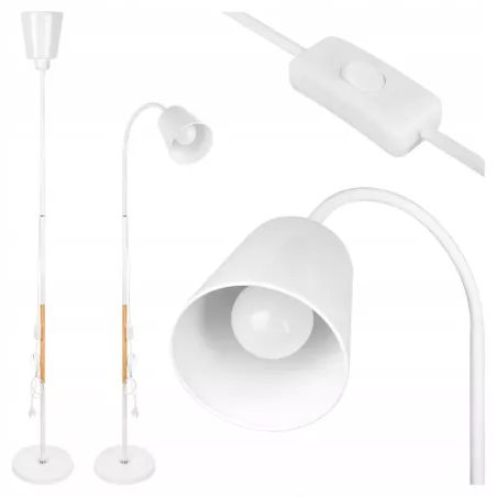 Lampa Stojąca Podłogowa LED biała 145cm Do Czytania E27 regulowana DREWNO-5904703022657