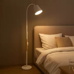 Lampa Stojąca Podłogowa LED biała 145cm Do Czytania E27 regulowana DREWNO-5904703022657